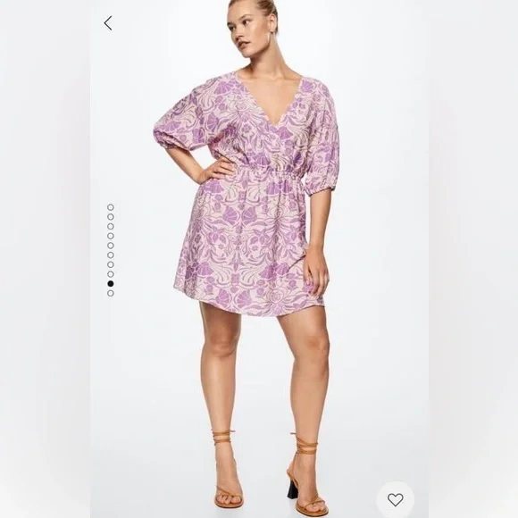 New MANGO Flowy Printed Dress in Coral color